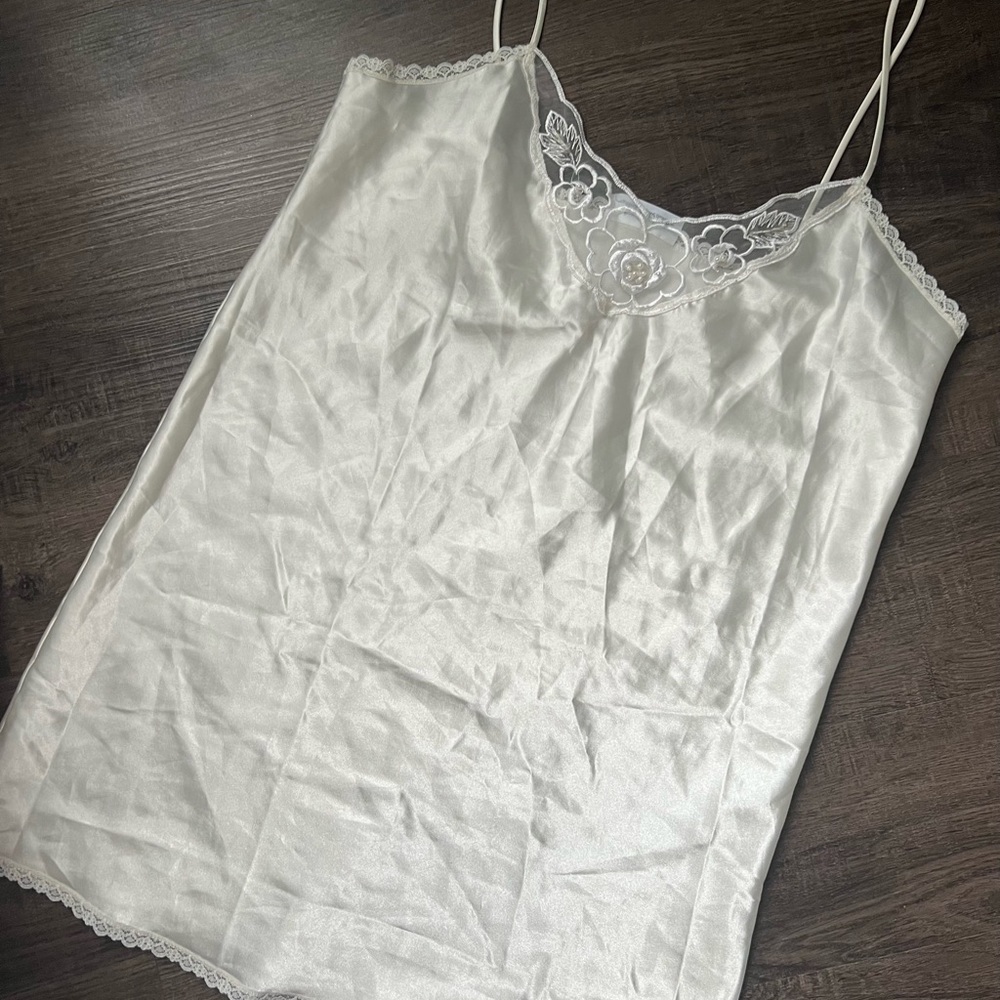 Vintage lace floral beaded slip lingerie off white cream